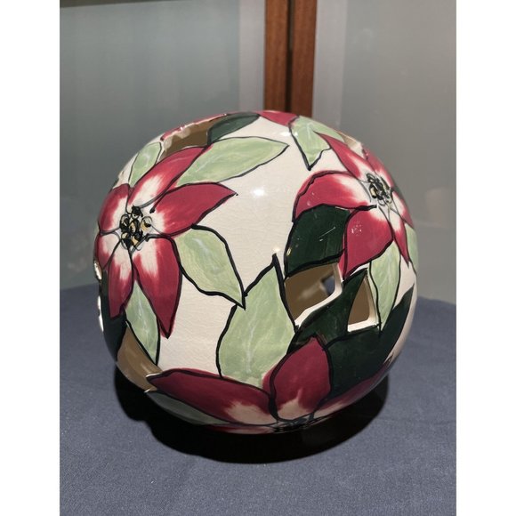 Blue Sky Clayworks Poinsettias Gazing Tea Light Ball by Heather Goldminc 2000 - Picture 2 of 9